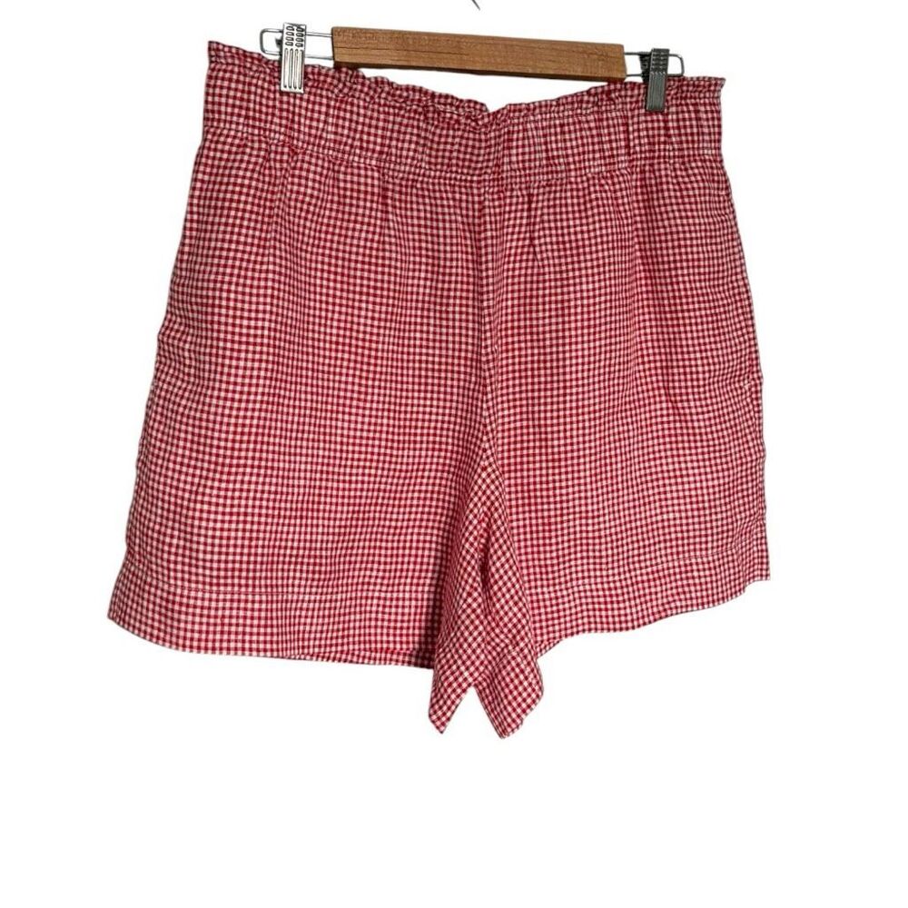 Quince European Linen High Waist Shorts Size Large Red & White Classic Gingham - Picture 3 of 8